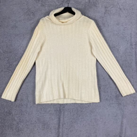 Liz Claiborne Sweater Women M Turtleneck Cream Rabbit Hair Wool Blend Soft Cozy - Picture 1 of 16